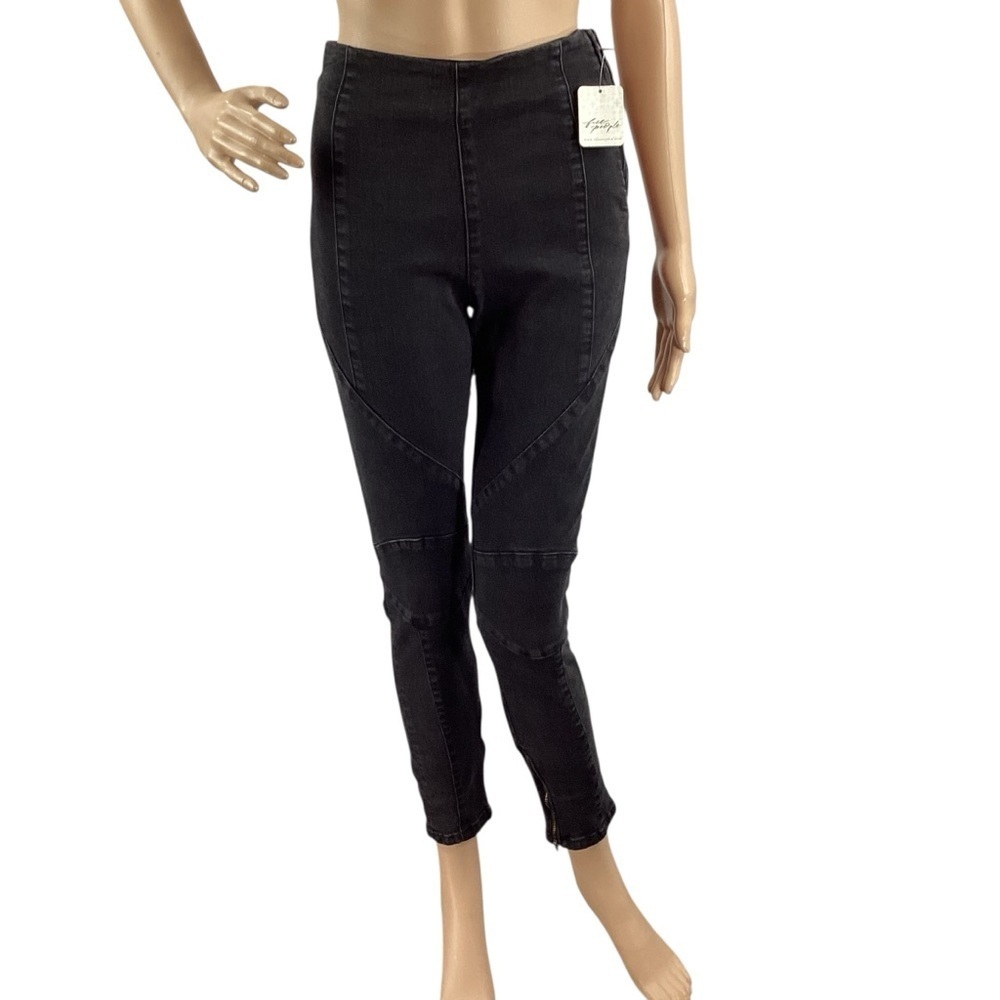 Free People We The Free Bella Moto Mid Rise Skinny Jeans Black 26